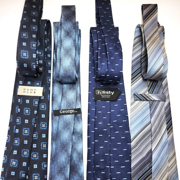 Necktie Lot of Four Men's Blue Ties Geometric Stripes Various Styles - Picture 5 of 7